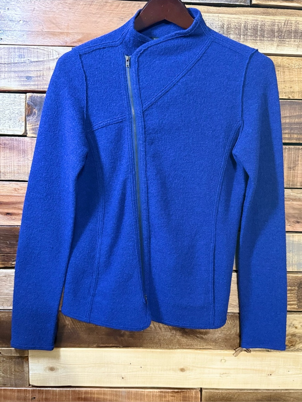 Eileen Fisher Asymmetrical Double Zip Merino Wool Cardigan Size PP/PS